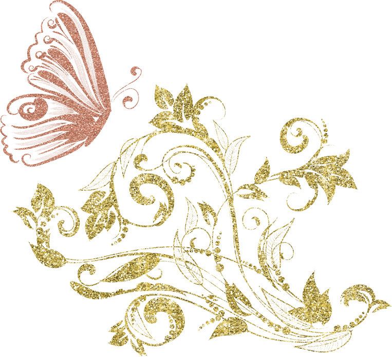 Gold Flower Plant with Butterfly Illustration